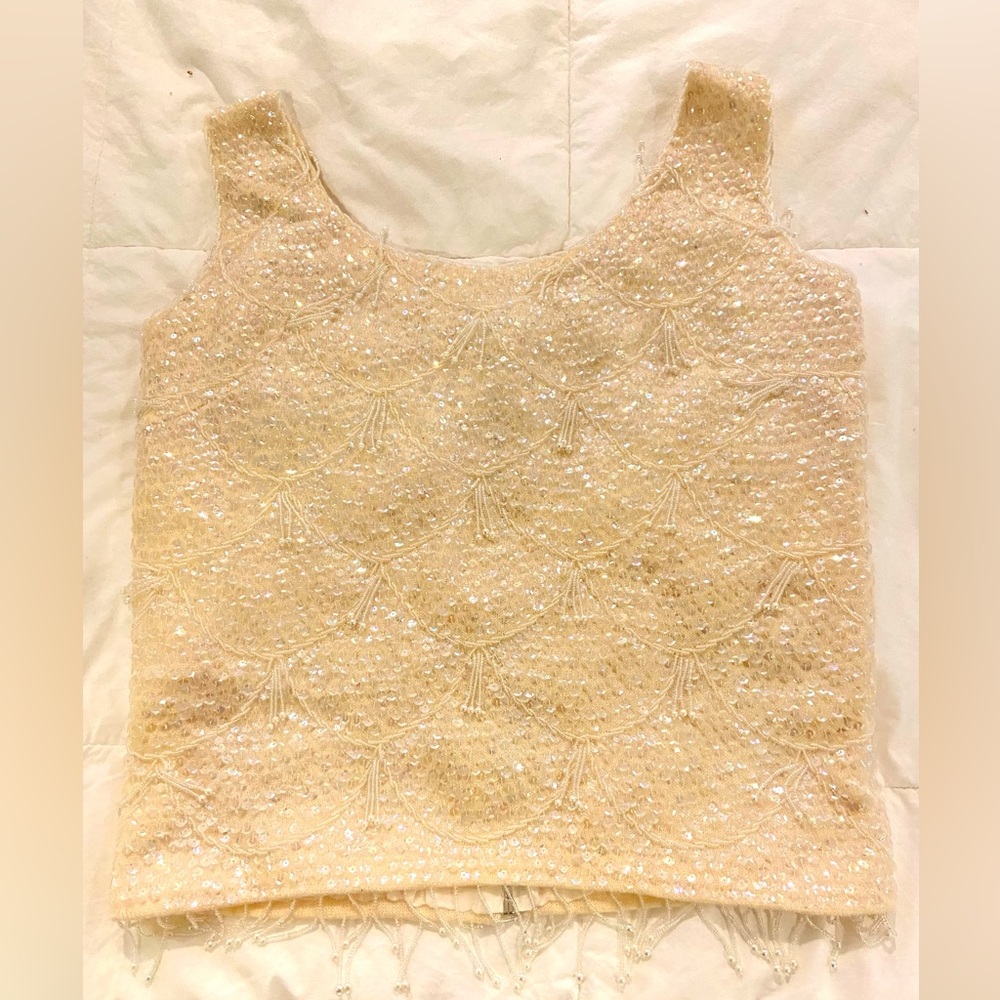 Beautiful Vintage Beaded Sequin Cream Ivory Tank Style Top